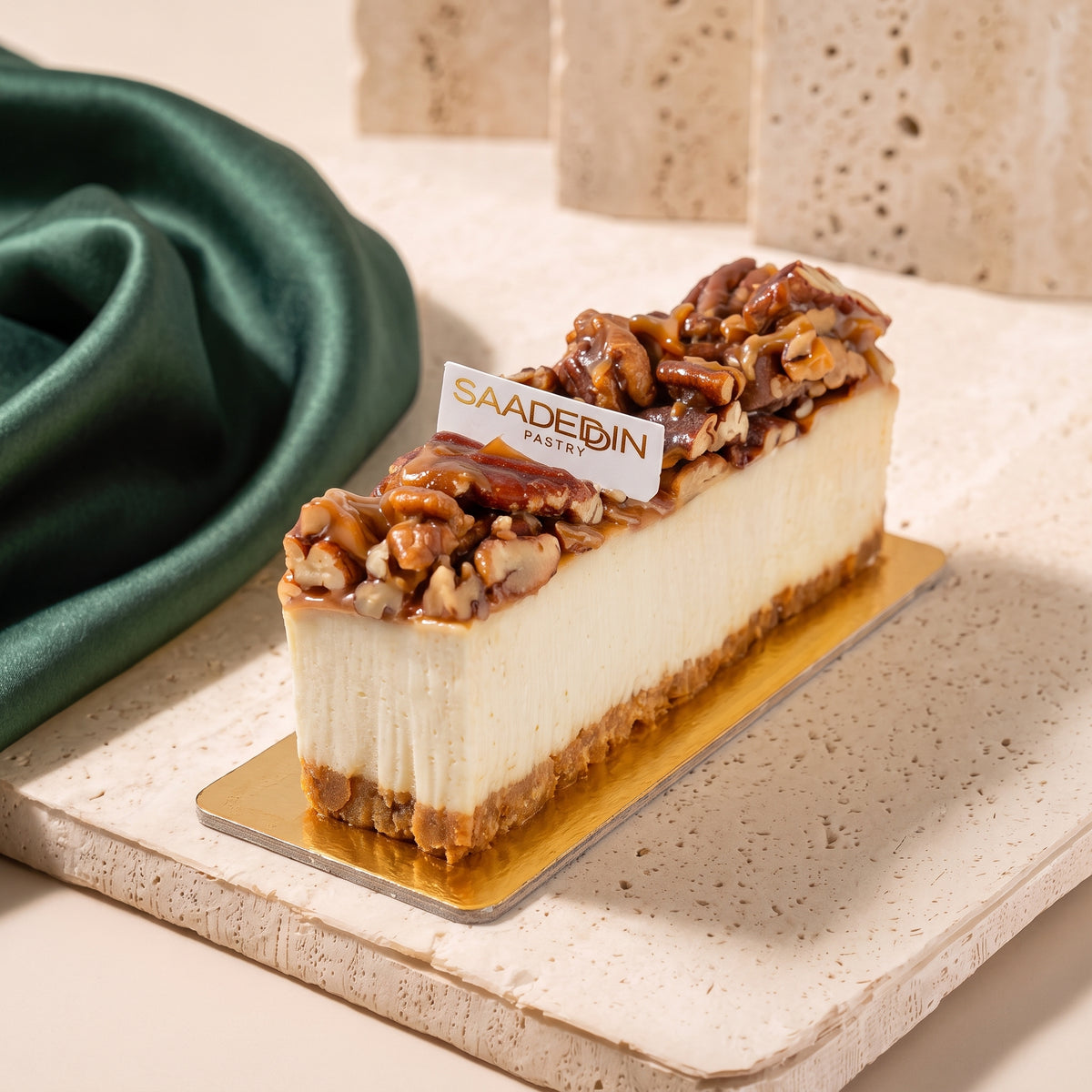 Pecan caramel cheesecake piece