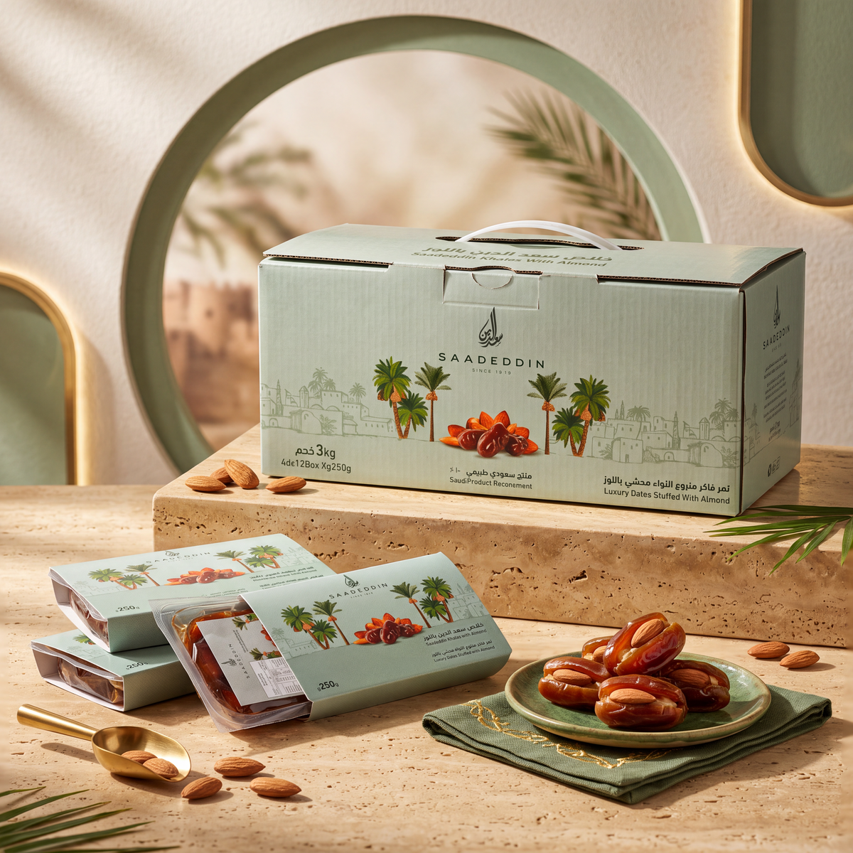 Box of Khalas dates stuffed with almonds 3 kg